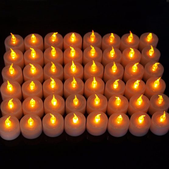 EZI 48 Pcs Flameless Flickering LED Tealight Candle Amber Light for Wedding