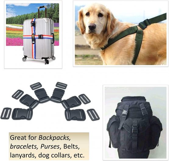 6 Set 38mm/1.5inch Buckles Clips and Tri-Glide Slides, Flat Side Release Buckles - Heavy Duty Replacement Buckles Clip for Backpack Repairing, Luggage Fastening Strap, Pet Collar Making and More - Image 4