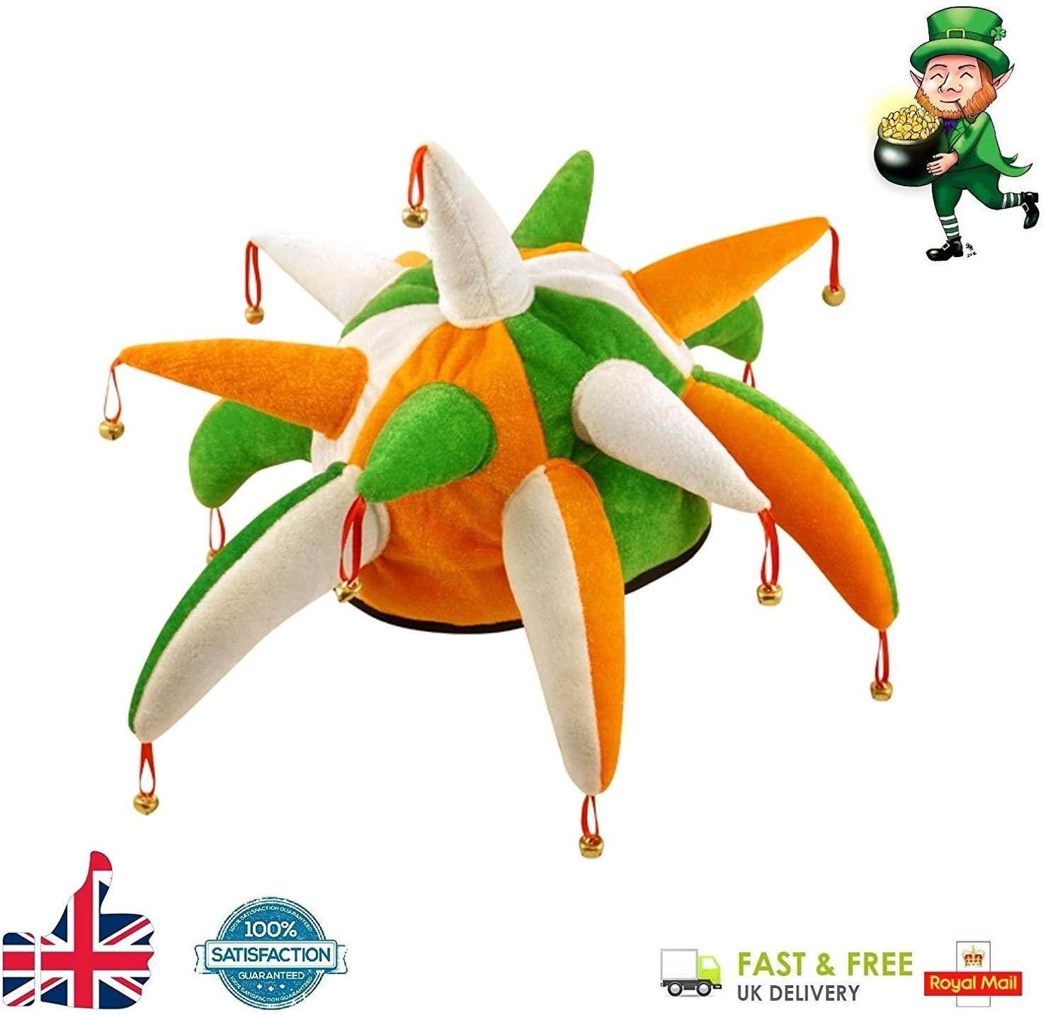 HENBRANDT St Patrick's Day Decoration, Accessories & Costume (Irish Jester Hat with Bells), Orange