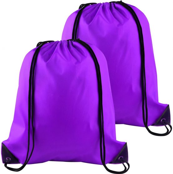 FEPITO 2 Pack Drawstring Backpack Bags Sack Cinch Bag String Backpack for Gym Traveling, Purple