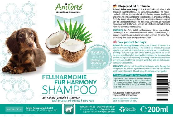 Aniforte Furharmony Dog Shampoo with coconut oil & aloe vera 200ml - Coconut Shampoo for vital skin, easy-to-comb & shiny coat, with natural ingredients - Image 4