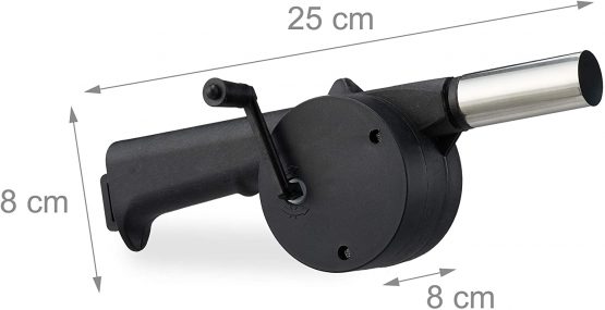 Relaxdays Manual Barbecue Blower Set of 2 Hand Operated Ignition Aid BBQ Barbecue Hair Dryer with Crank Charcoal Lighter, Black 10026993 - Image 4