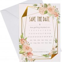Neviti 775288 Geo Floral Cards-10 Pack Save The Date Cards, Pink/Peach/Gold, 20.7 x 14.6 x 0.1