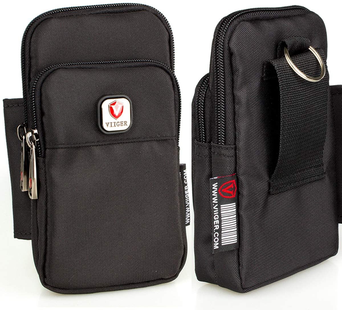 VIIGER Nylon Dual Pocket Phone Case Holster Belt Loop Pouch Bag Mens Zipper Belt Pouch with Clip Smartphone Holder Compatible for iPhone 17 Pro Max iPhone 16 Pro Max S25 Ultra S25+
