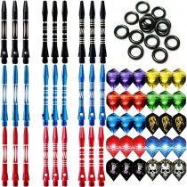 JpGdn 87 Pcs Darts Shafts and Flights Aluminum 2BA Medium Dart Stems Assorted Thread Throwing Fitting with O'ring for Indoor Dart Games Professional Dart Accessories