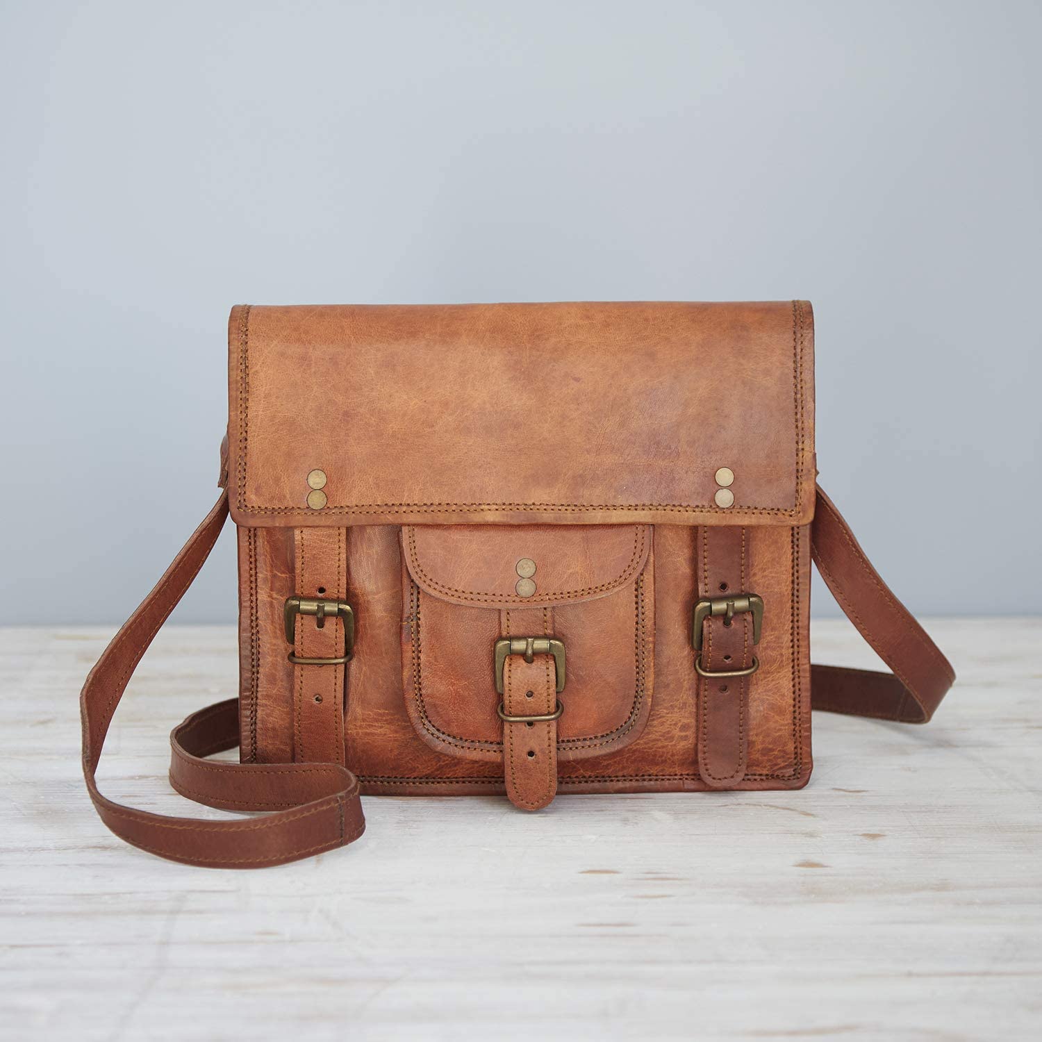 Paper High Medium Brown Leather Satchel - Image 3