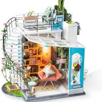 ROBOTIME 3D Puzzle DIY Wooden Dollhouse Kits with Furniture Miniature Doll House Model Kits Creative Unique Present For Girls and Women (Dora's Loft)