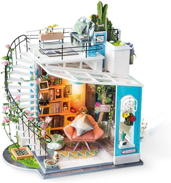 ROBOTIME 3D Puzzle DIY Wooden Dollhouse Kits with Furniture Miniature Doll House Model Kits Creative Unique Present For Girls and Women (Dora's Loft)