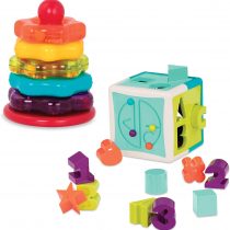 Battat BT2631Z Stacking Rings and Shape Sorter Cube – Learning Toys for Kids