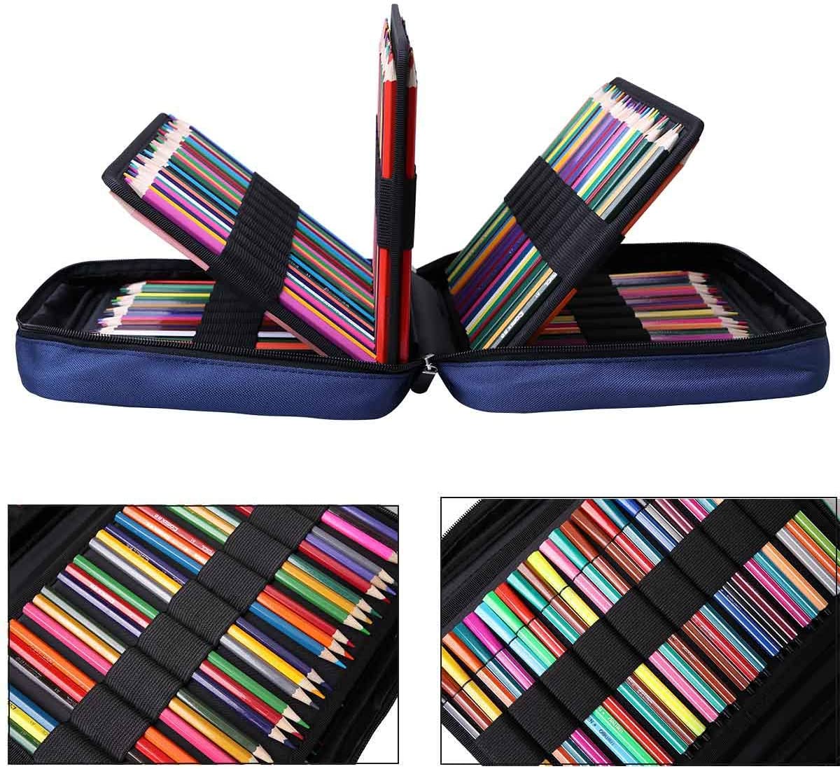 JAKAGO Large Pencil Case Big Capacity Holds 220 Colored Pencils,Portable Waterproof Storage Stationery Bag,Great Gift for Women/Man/Student/Artist (Blue) - Image 2