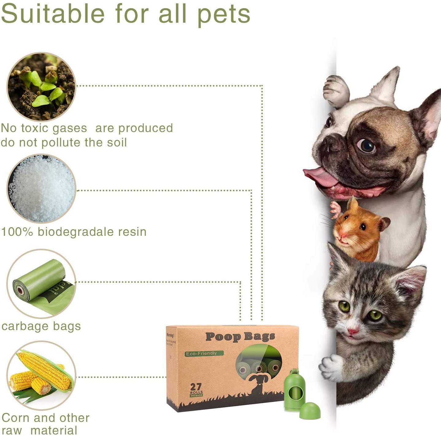 Dog Poo Bags - 540 Counts Biodegradable Poop Waste Bag Refill Rolls for Dogs include 1 Adjustable Dispenser - Image 2