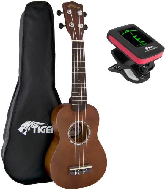 TIGER UKE12-TN | Beginner Soprano Ukulele | with Chromatic Tuner and Bag | Natural