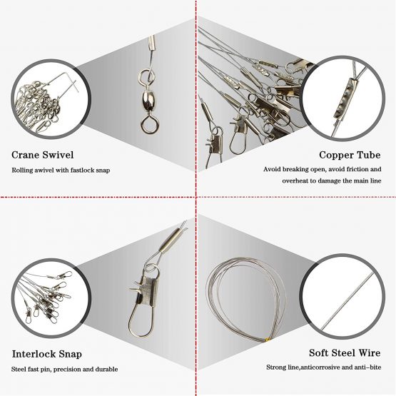 SHADDOCK 12pcs/Set Stainless Steel Wire Leaders Fishing Rigs with Swivel Snaps Beads High-Strength Fishing Wire Rigs Fishing Trace Lures Steel Wire Leader Spinner Fishing Line Tackle - Image 4