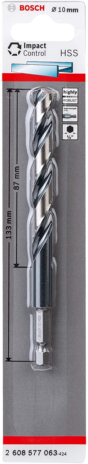 Bosch Professional Impact Control HSS Twist Drill Bit (for metal 10 x 87 x 133 mm, accessories for impact drills)