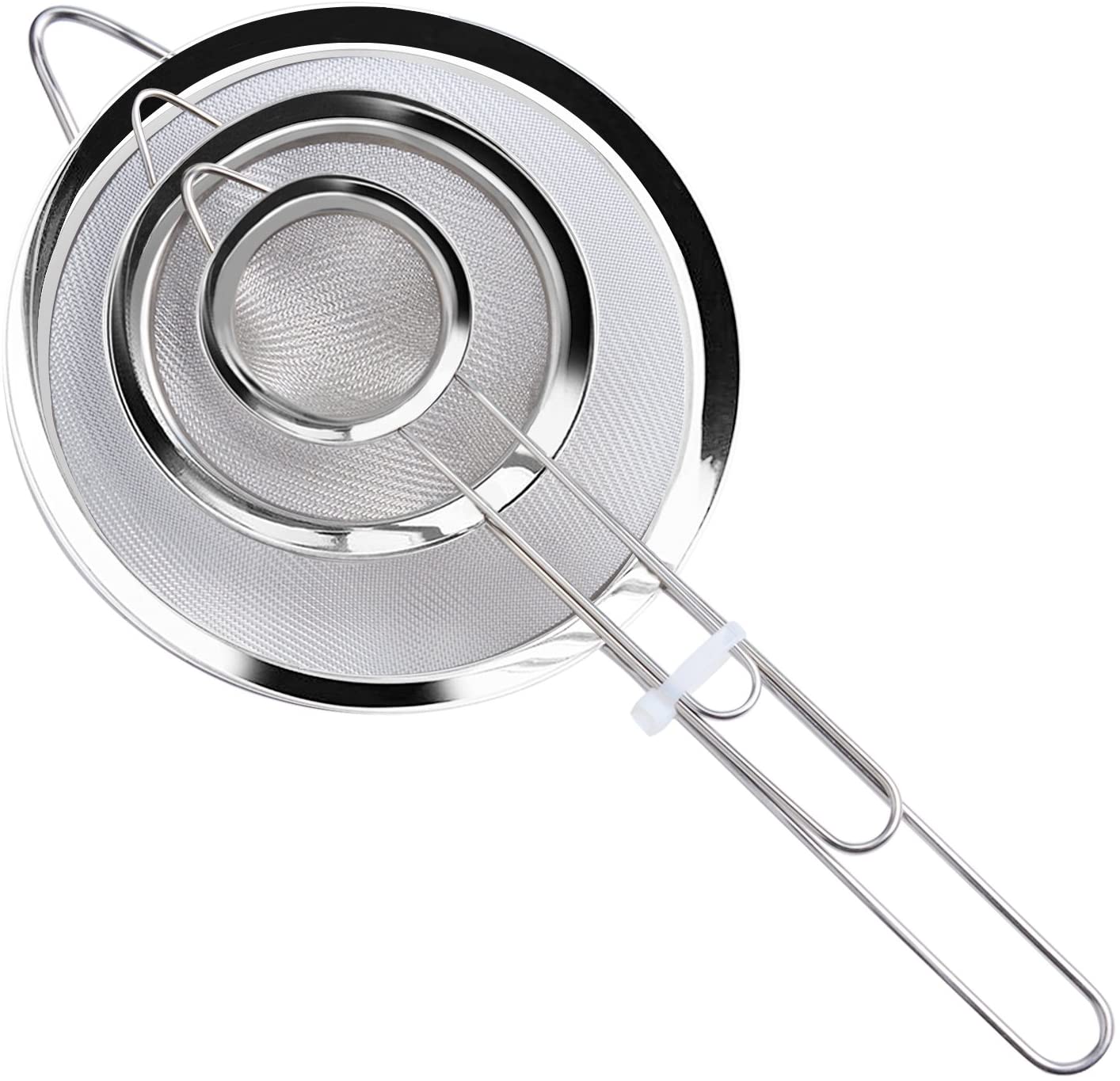 Wellehomi Fine Wire Mesh Kitchen Sieve Set 7,12,18cm with Rim, Upgraded Verison Stainless Steel Food Strainer & Sieve