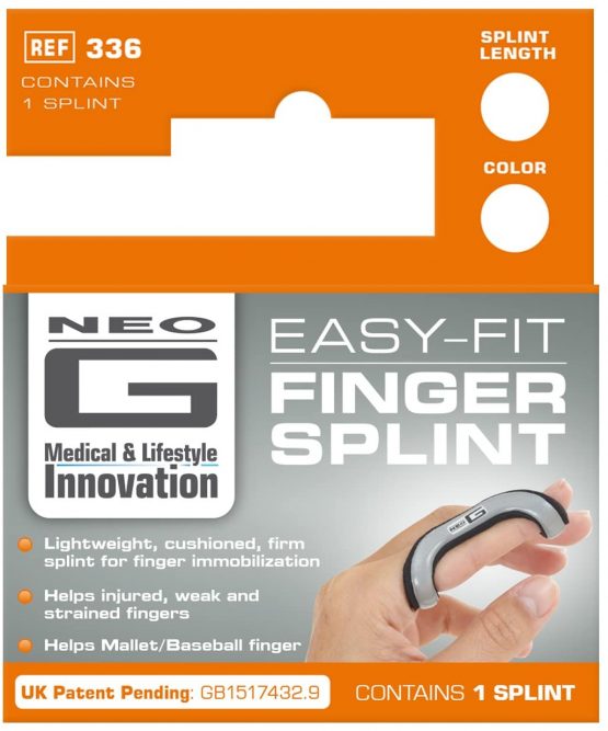 Neo G Finger Splint, Easy-Fit - Support For Trigger Finger, Mallet Finger, Baseball Finger, Strain, Sprains, Broken Fingers, Basketball - Patented Design - Class 1 Medical Device - Large - Grey - Image 2