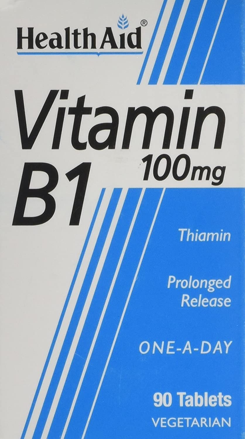 HealthAid Vitamin B1 (Thiamin) 100mg - Prolong Release - 90 Tablets, White, 90 count (Pack of 1)