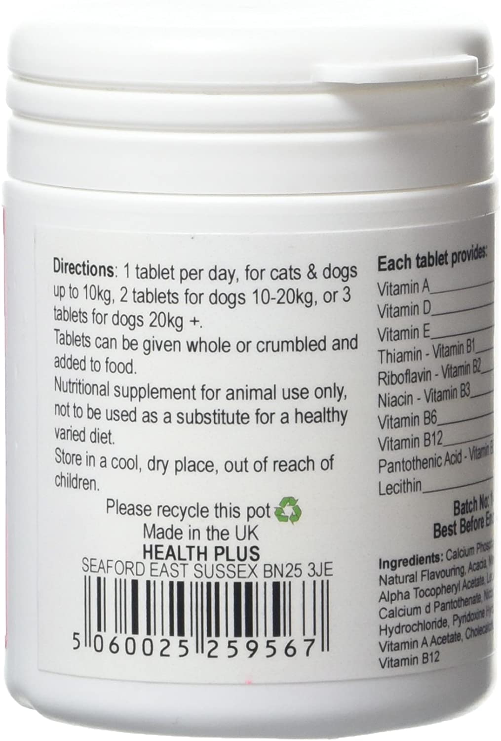 PetVits Multivitamin Formula for Cats & Dogs : Multivitamin General Health Pet Supplement : 90 Tablets, in a 99% recycled pot - Image 2