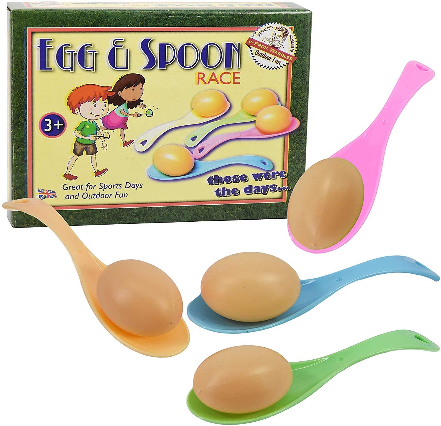 The Magic Toy Shop Egg and Spoon Race Game, 4 Plastic Spoons & 4 Eggs, Classic Outdoor Game for Kids & Adults