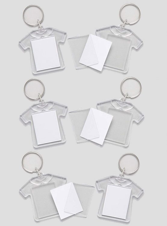 Baker Ross ET1242 Design Your Own T-shirt keyring (Pack Of 6) For Kids To Decorate and Kids Party Bag Fillers, White, 5cm