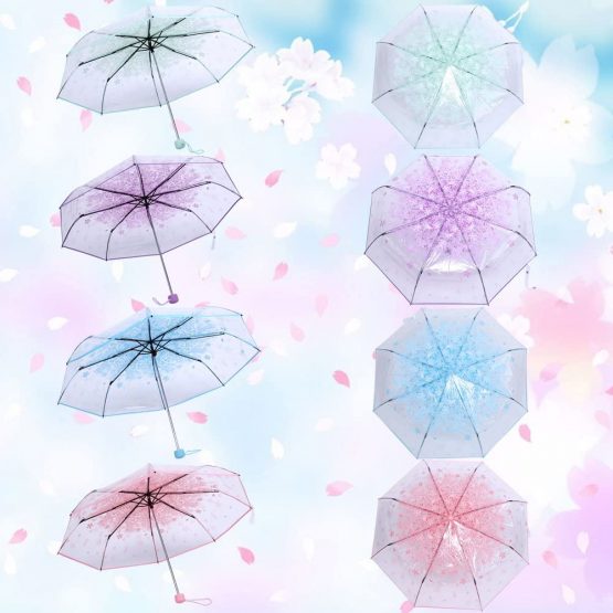 Zerodis 36 Inch Transparent Clear Foldable Umbrellas with Cherry Blossom for Wind and Heavy Rain - Image 4