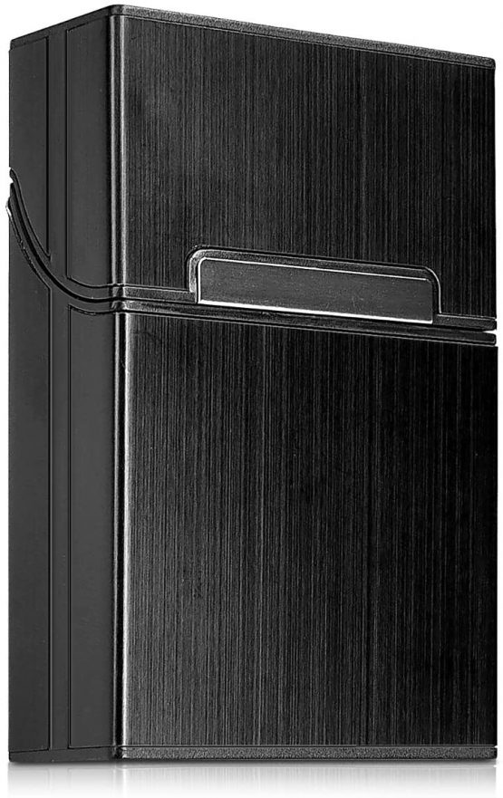 kwmobile Cigarette Case Box Holder - Plastic with Aluminum Coating Case for Cigarettes with Magnetic Flip Top Closure - Black