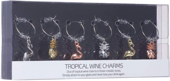 BarCraft BCWCPAPPLE Novelty Wine Glass Charms, Pineapple and Flamingo Design, In Gift Box, Zinc, Set of 6 - Image 2