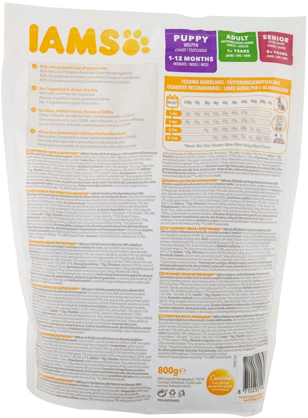 IAMS for Vitality Puppy Small & Medium Chicken for Dogs Puppies Mini and Medium - 800 g, 800 g (Pack of 1) - Image 3