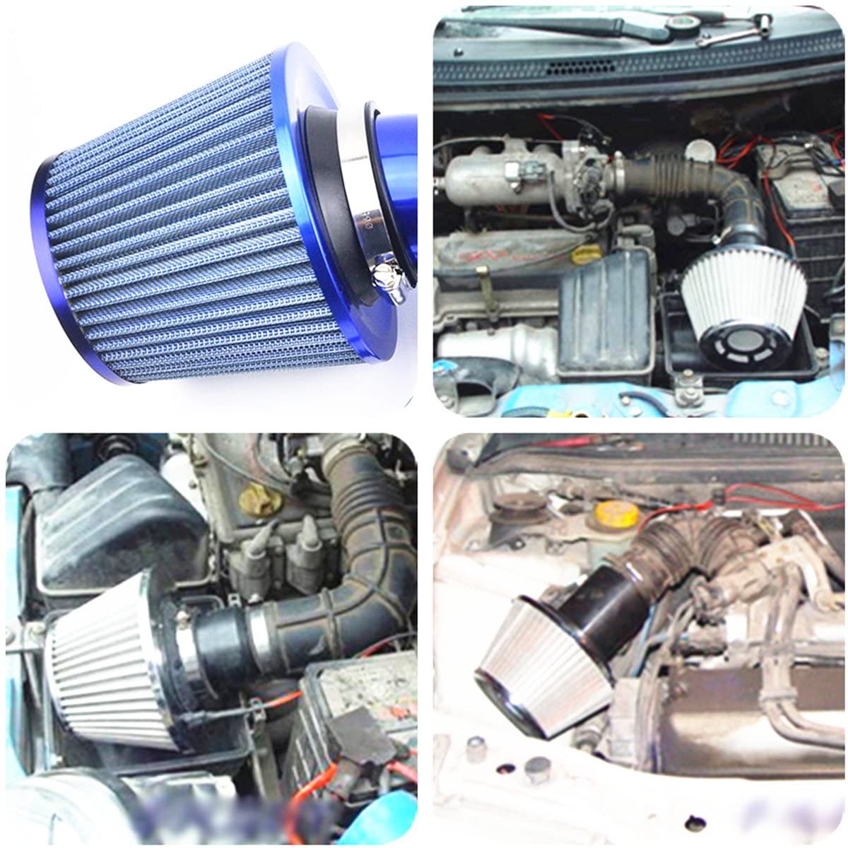 Universal Car Air Filte, High Power Sports Mesh Cone Air Intake Filter for Car Automobile Racing (Blue), Large - Image 4