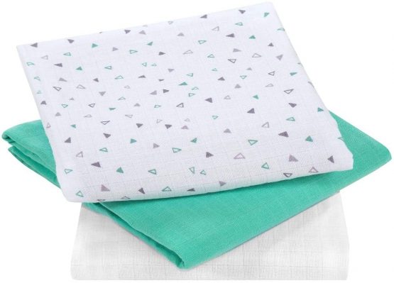 Clevamama Bamboo Muslin Cloth Set - Grey/Mint (3pk),