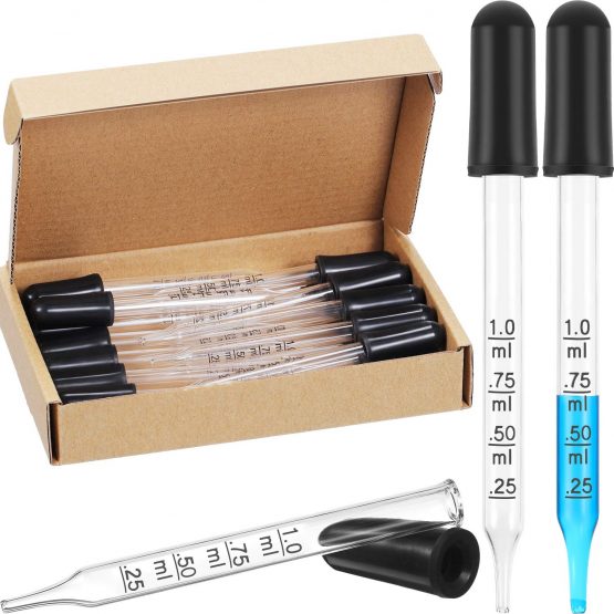 Glass Liquid Droppers, 1 ml Essential Oil Dropper Pipette Calibrated Glass Stain Dropper for Essential Oil Makeup Art Liquid Plant with Kraft Boxes (20)