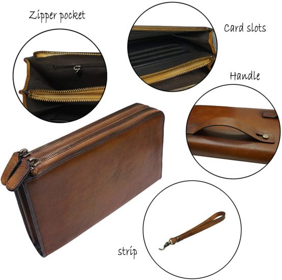 LETEULO Wallets for Women Zipper Around Clutch Wristlet with Transparent Touch Screen for Phone Brown - Image 4