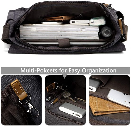 Messenger Bag Mens, VASCHY Vintage Water Resistant Waxed Canvas 15.6 inch Laptop Shoulder Bag Briefcase Satchel with Padded Shoulder Strap - Image 4