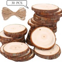 TICIOSH Wood Slices 6-7 cm Natural Wood Slices Drilled Hole Unfinished Log Wooden Circles for DIY Crafts Wedding Decorations Christmas Ornaments (30 pcs 6-7cm)