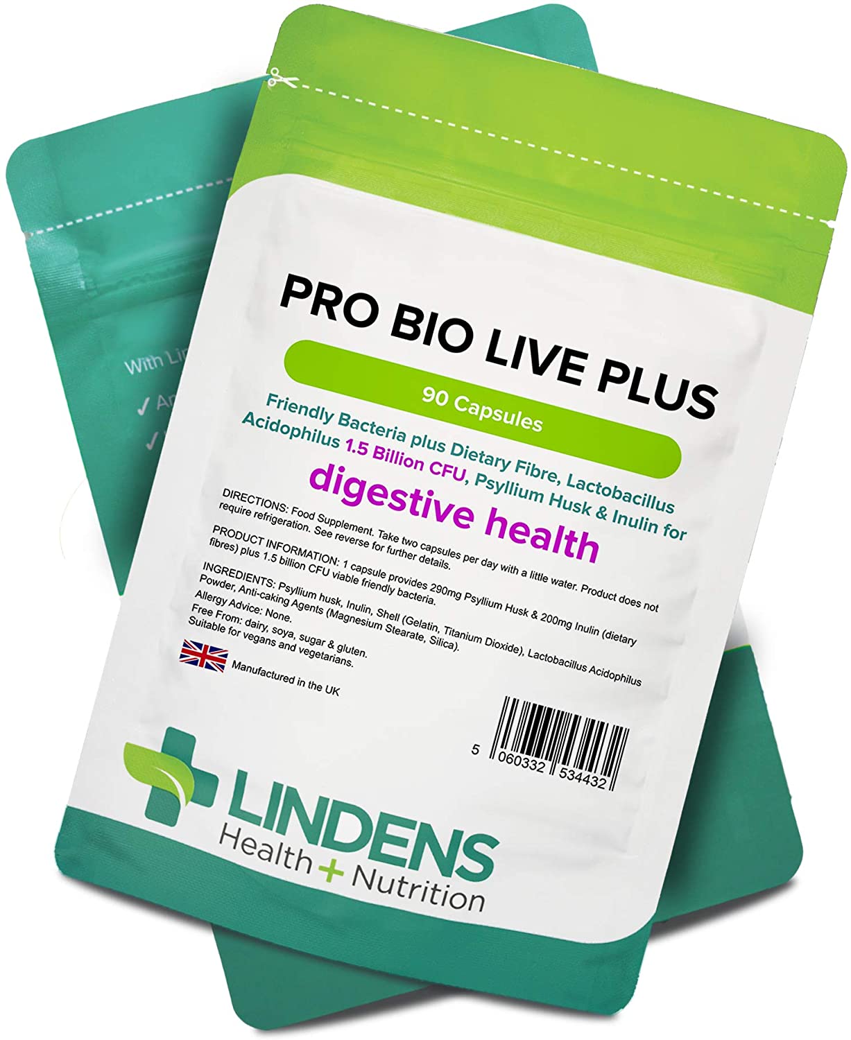Lindens, Pro Bio Live Plus Dietary Fibre, 90 Capsules, UK Made, Lactobacillus Acidophilus - Image 4