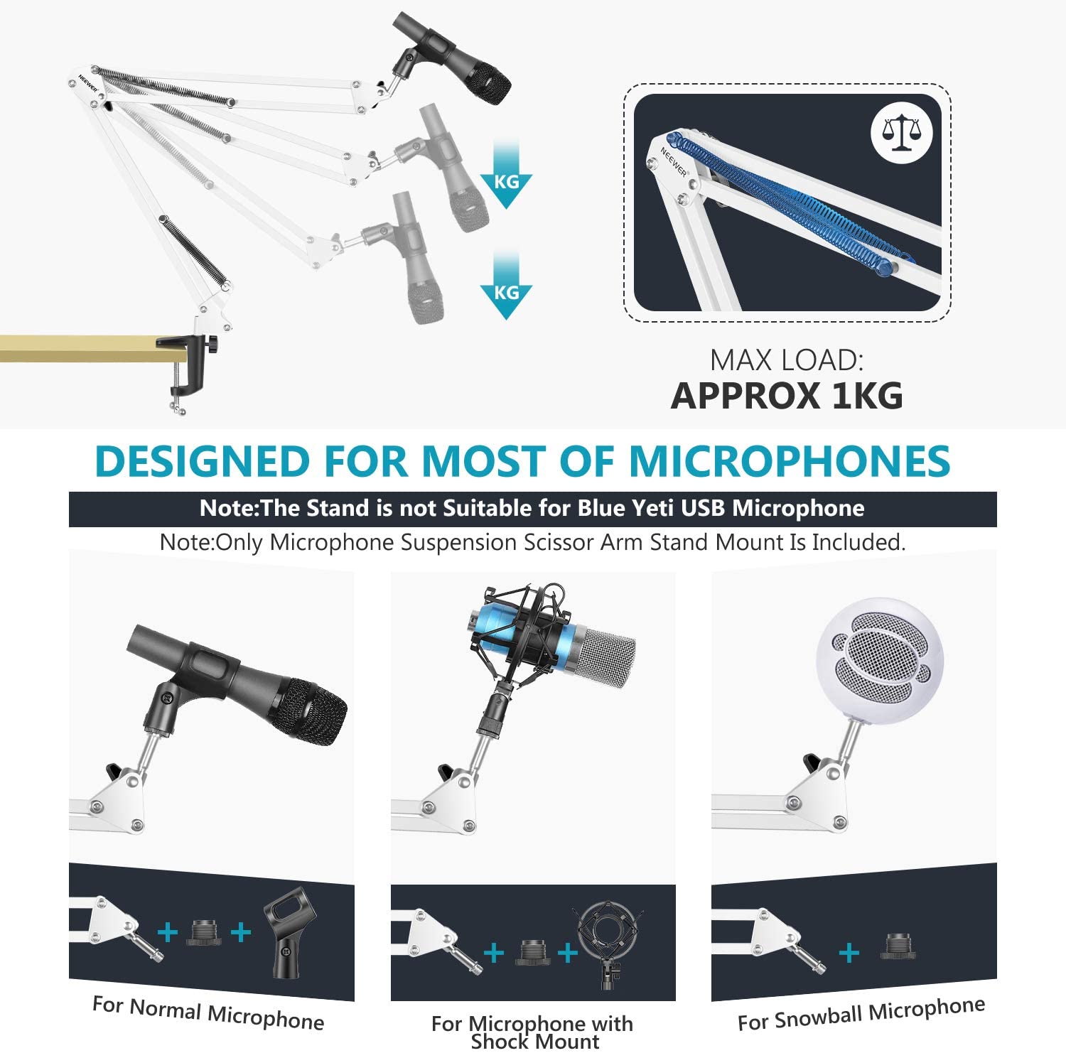 NEEWER Adjustable Microphone Suspension Boom Scissor Arm Stand, Max Load 1 KG Mic Stand for Radio Broadcasting Voice-Over - Image 4