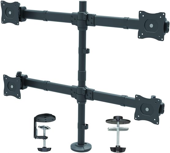 StarTech Desk Mount Quad Monitor Arm - Ergonomic VESA 4 Monitor Mount 2x2 up to 27" - Articulating & Height Adjustable Pole Mount - Tilt/Swivel/Rotate LCD/LED Screen - Desk Clamp/Grommet (ARMQUAD)