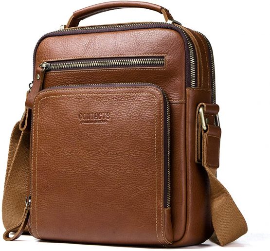 Contacts Genuine Leather Mens 10.7 Inch Laptop Mini Messenger Businessi Crossbody Tab Bag Travel Tote School Shoulder bag