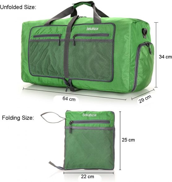 Bekahizar 60L Foldable Duffle Bag Large Lightweight Packable Travel Weekend Duffel with Shoe Compartment and Shoulder Strap for Luggage, Gym, Sport, Camping, Storage, Shopping (Dark Green) - Image 4