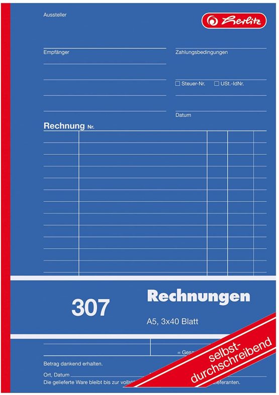 Herlitz 888545 Accounts Book A5 307 3X 40 Self-Duplicating Pages