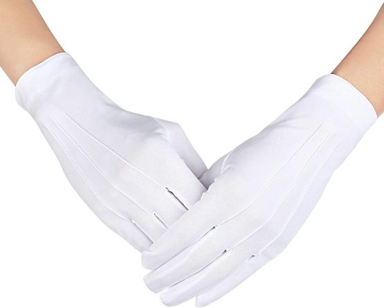 Shappy White Stitched Cotton Gloves for Formal Tuxedo Jewelry Inspection, 2 Pairs (10 Inch) - Image 3