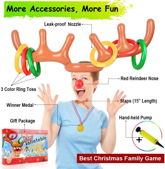 AniSqui Inflatable Reindeer Antler Game, 2 Inflatable Antler, 12 Rings Inflatable Reindeer Ring Toss Christmas Party Games, Christmas Family Games - Image 2