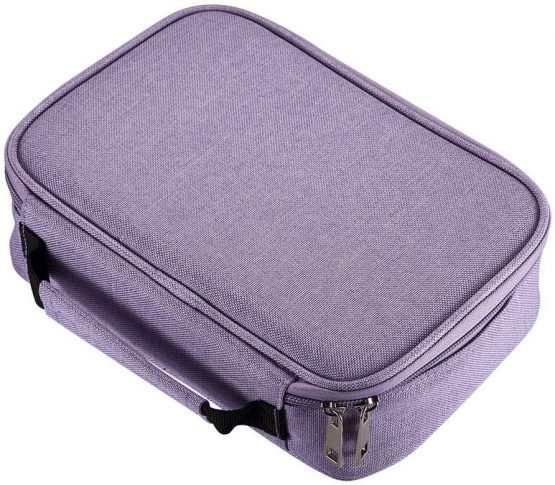 AMGOMH Pencil Case, 72 Slots Multi-Functional Large Capacity Pens Case Pencil Pouch Wrap Coloring Pencil Holder Organizer Stationary Bag with Interior Zippered Pocket for Small Accessories (Purple)