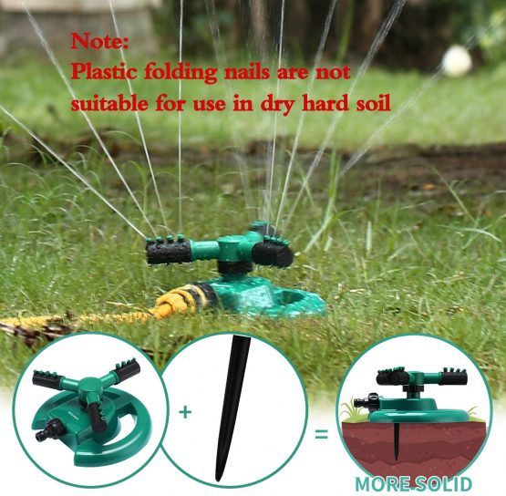 WISDOMWELL Wisdom Garden Sprinkler Automatic Lawn Water Sprinkler 360 Degree 3 Arm Rotating Sprinkler System for Watering Your Lawn Plants Flowers Veggies and More (1Sprinkler and double-pass) - Image 3