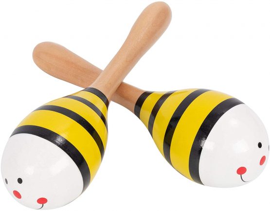 Percussion Plus PP3111 Wooden Maracas, Yellow Stripes - Image 2