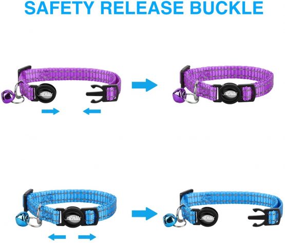 Cat Collar Safety Adjustable VACNITE Cat Collar with Bell Reflective Strap Safety Quick Release Buckle Suitable for Cats and Small Dogs (Pack Of 6) - Image 3