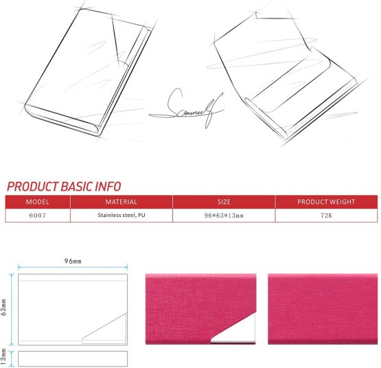 Padike Business Name Card Holder Luxury PU Leather & Stainless Steel Multi Card Case,Business Name Card Holder Wallet Credit Card ID Case/Holder for Men & Women (Rose red) - Image 3