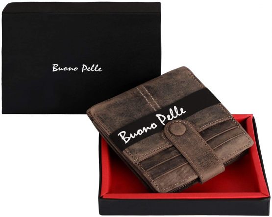 Leather Mens Wallet with RFID-RFID Leather Wallets for Men Designer BUONO PELLE Genuine Real Leather Wallet with Large Zip Coin Pocket/Pouch Gift Boxed (Distressed Brown) - Image 2