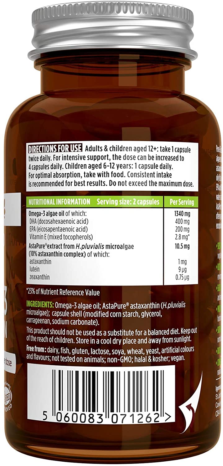 Igennus Vegan DHA & EPA Omega 3 1344mg Algae Oil & Astaxanthin Antioxidant, Lab Tested Pure & Sustainable, 60 Small Softgels - Image 3