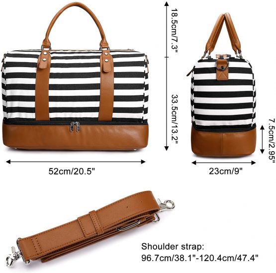 S-ZONE 40L Canvas Travel Bag Women Weekend Large Capacity Overnight Duffle Bag Carry on Shoulder Tote Bag with PU Leather Strap - Image 3